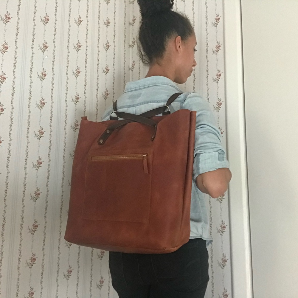 Handmade Full-Grain Leather Convertible Tote Backpack